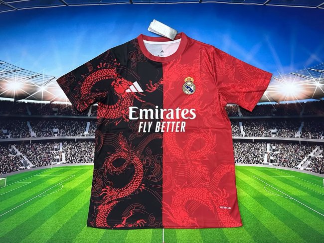 Fans Version 2025-2026 Real Madrid Black/Red Dragon Soccer Jersey Real Football Shirt