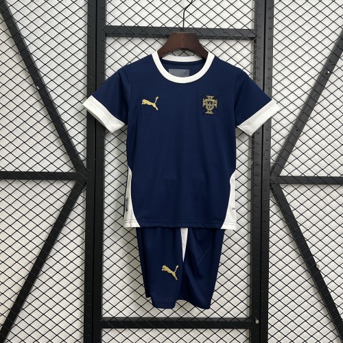 Youth Uniform Kids Kit 2025-2026 Portugal Dark Blue/White Soccer Training Jersey Shorts Child Football Set