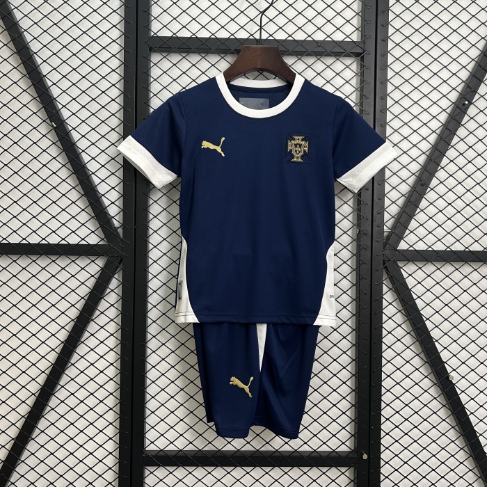 Youth Uniform Kids Kit 2025-2026 Portugal Dark Blue/White Soccer Training Jersey Shorts Child Football Set