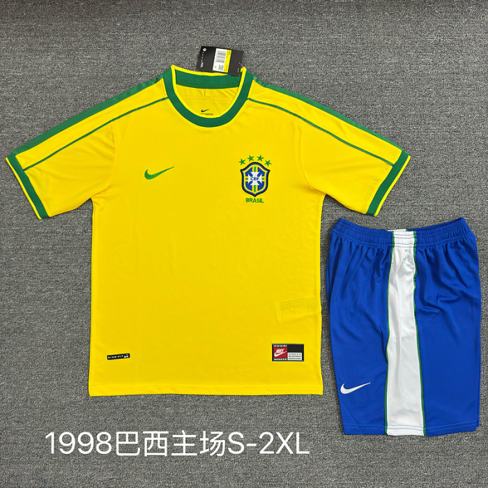 Adult Uniform Retro Jersey 1998 Brazil Home Vintage Soccer Jersey Shorts Vintage Brasil Football Kit