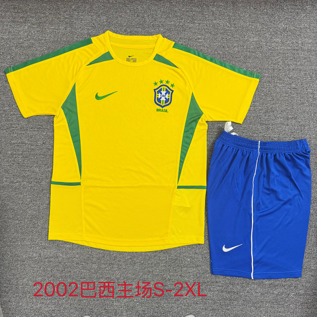 Adult Uniform Retro Jersey 2002 Brazil Home Soccer Jersey Shorts Vintage Brasil Camisetas de Futbol