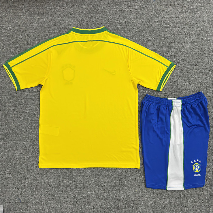 Adult Uniform Retro Jersey 1998 Brazil Home Vintage Soccer Jersey Shorts Vintage Brasil Football Kit