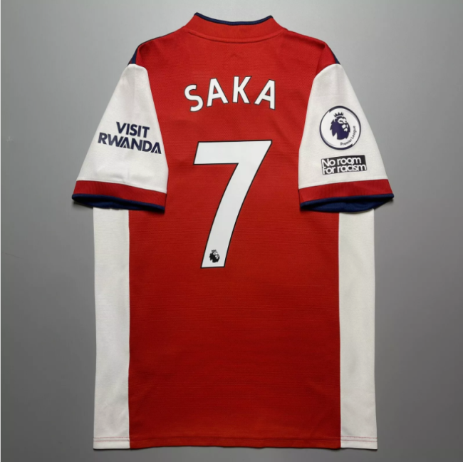 with No Room for Racism+EPL Patch Retro Jersey 2021-2022 Arsenal SAKA 7 Home Soccer Jersey Vintage Football Shirt
