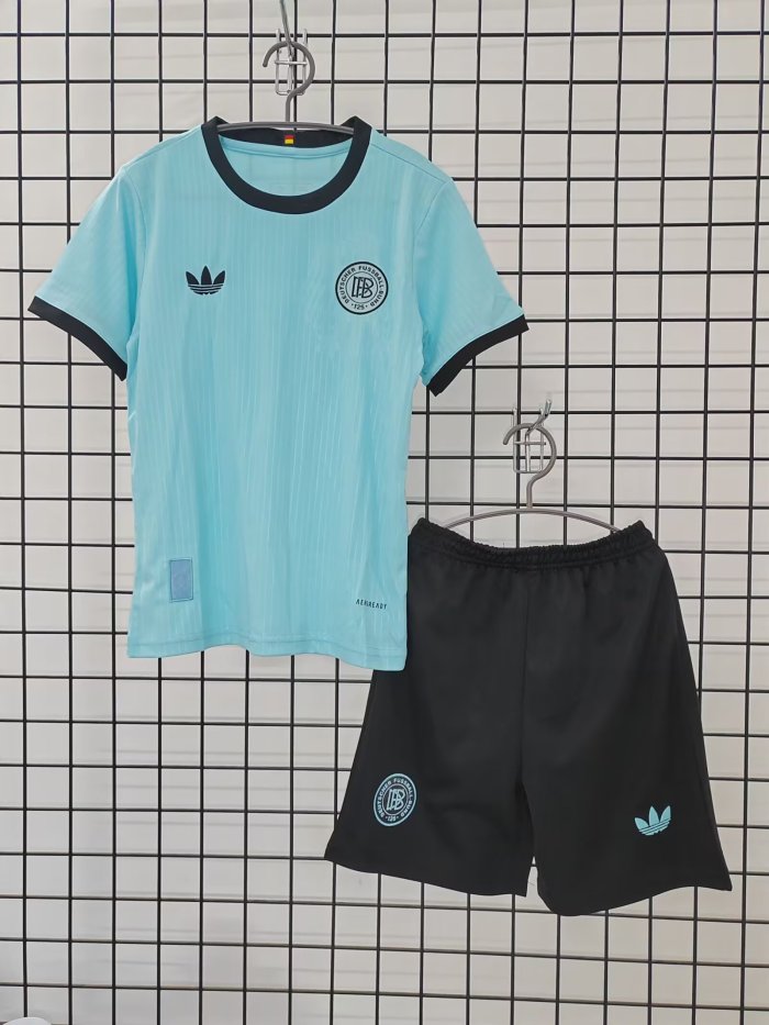 Youth Uniform Kids Kit 2025 Germany 125th Anniversary Soccer Jersey Shorts Blue Child Football Set