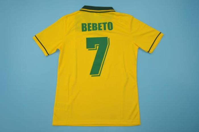 Retro Jersey 1994 Brazil BEBETO 7 Home Soccer Jersey Vintage Brasil Camisetas de Futbol