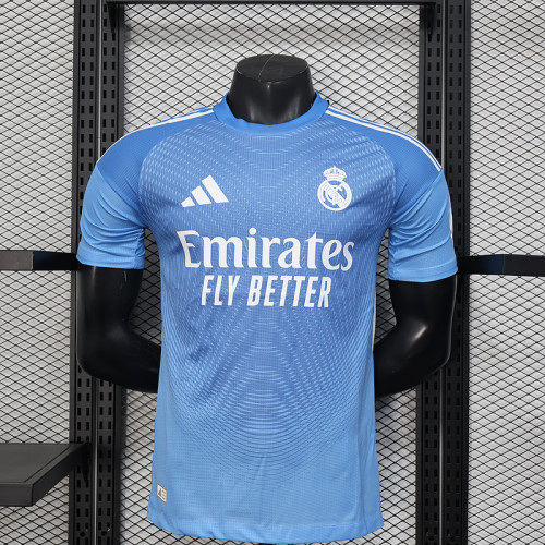 Player Version 2025-2026 Real Madrid Blue Goalkeeper Soccer Jersey Real Football Shirt