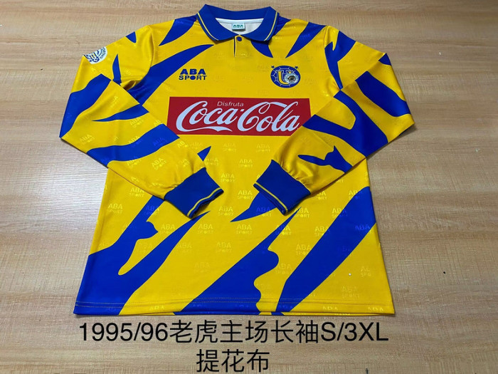 Long Sleeve Retro Jersey 1995-1996 Tigres UANL Home Soccer Jersey Vintage Football Shirt