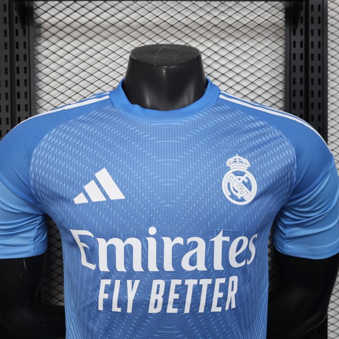 Player Version 2025-2026 Real Madrid Blue Goalkeeper Soccer Jersey Real Football Shirt