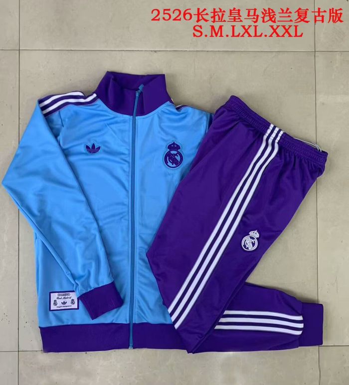 Retro Model 2025-2026 Real Madrid Blue/Purple Soccer Training Jacket and Pants Football Tracksuit
