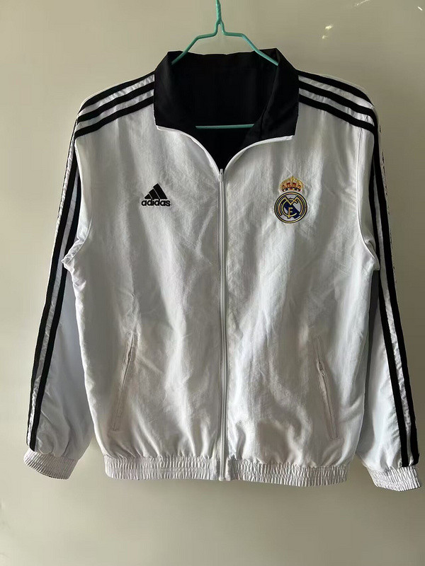 Retro Model 2014-2015 Real Madrid Black/White Trench Coat Soccer Reversible Windbreaker Jacket