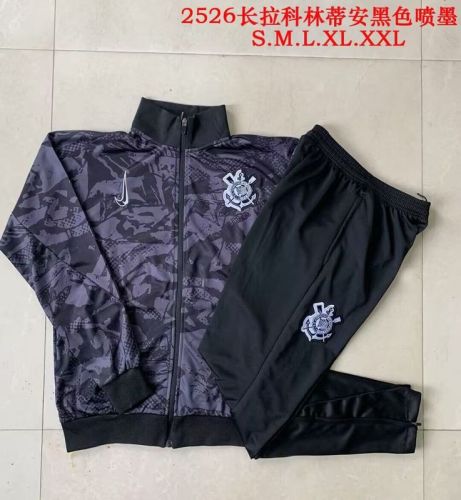 2025-2026 Corinthians Black/Grey Soccer Windbreaker Jacket and Pants Football Tracksuit
