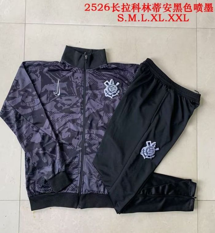 2025-2026 Corinthians Black/Grey Soccer Windbreaker Jacket and Pants Football Tracksuit