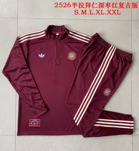 2025-2026 Bayern Munich Dark Red Soccer Training Sweater and Pants Football Kit