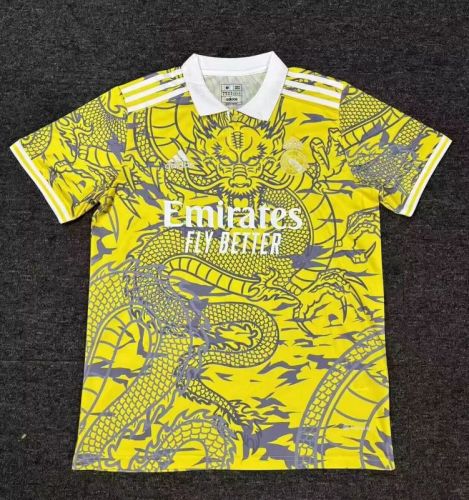 Fan Version 2025-2026 Real Madrid Yellow/Grey Dragon Soccer Jersey Real Football Shirt