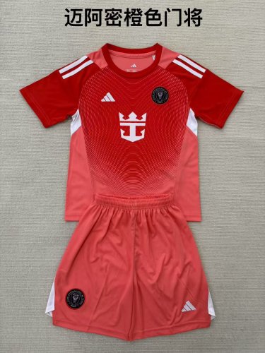 Youth Uniform Kids Kit 2025-2026 Inter Miami Red Goalkeeper Soccer Jersey Shorts Child Football Set