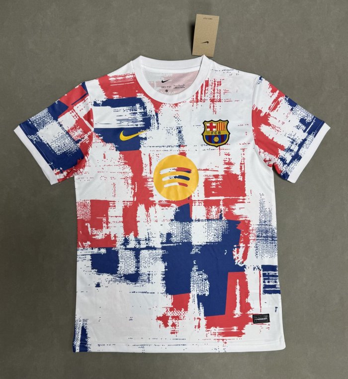 Barca Camisetas de Futbol Fans Version 2025-2026 Barcelona White/Red/Blue Special Edition Soccer Jersey