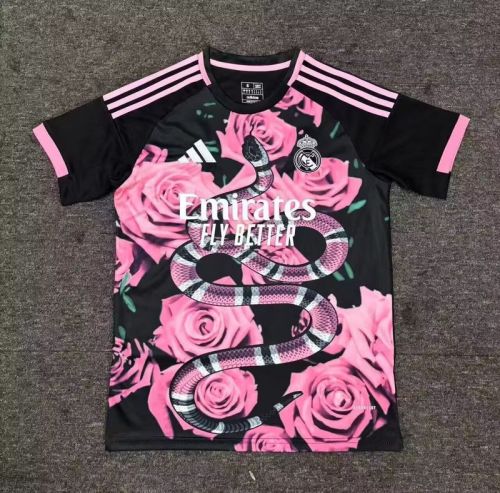 Fan Version 2025-2026 Real Madrid Black/Pink Rose Snake Soccer Jersey Real Football Shirt