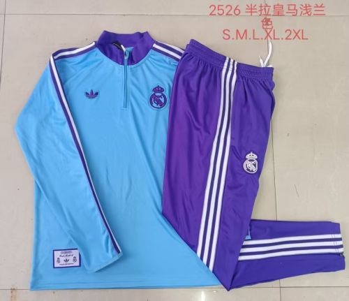 2025-2026 Real Madrid Blue/Purple Soccer Training Sweater and Pants Football Kit
