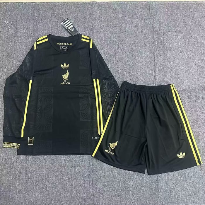 Adult Uniform Long Sleeve 2025 Mexico Black Special Edition Soccer Jersey Shorts Adulto Camiseta de Futbol