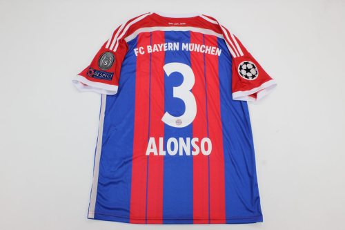 with Golden FIFA+UCL Patch Retro Jersey 2014-2015 Bayern Munich ALONSO 3 Home Soccer Jersey Vintage Football Shirt