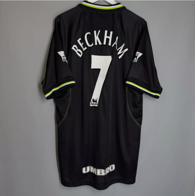 with EPL Patch Retro Jersey 1998-1999 Manchester United BECKHAM 7 Third Away Black Soccer Jersey Man Uted Vintage Football Shirt