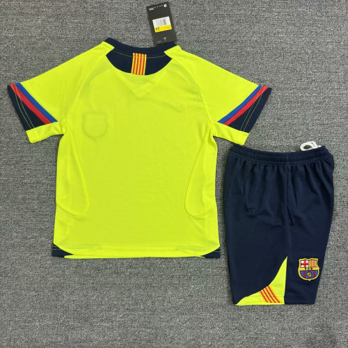 Retro Youth Uniform Kids Kit 1997-1998 Barcelona Away Yellow Soccer Jersey Shorts Vintage Child Football Set