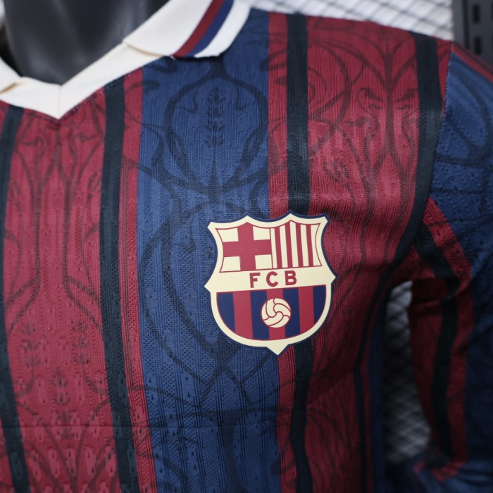 Long Sleeve Retro Model Barca Camisetas de Futbol Player Version 2025-2026 Barcelona 125th Anniversary Soccer Jersey