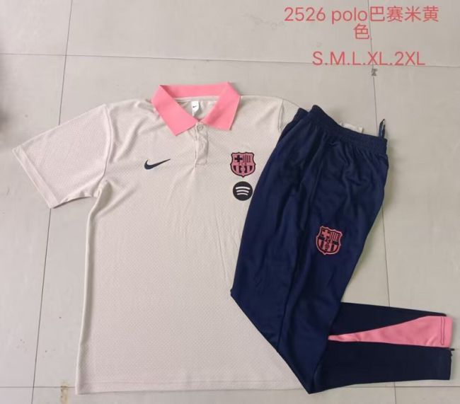 Adult Uniform 2025-2026 Barcelona Light Yellow/Pink Soccer Polo and Pants Football Set