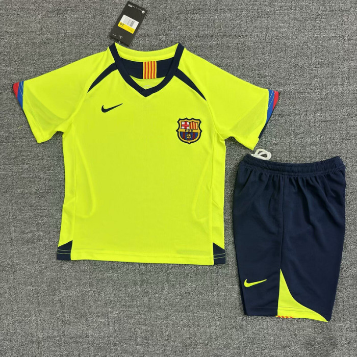Retro Youth Uniform Kids Kit 1997-1998 Barcelona Away Yellow Soccer Jersey Shorts Vintage Child Football Set