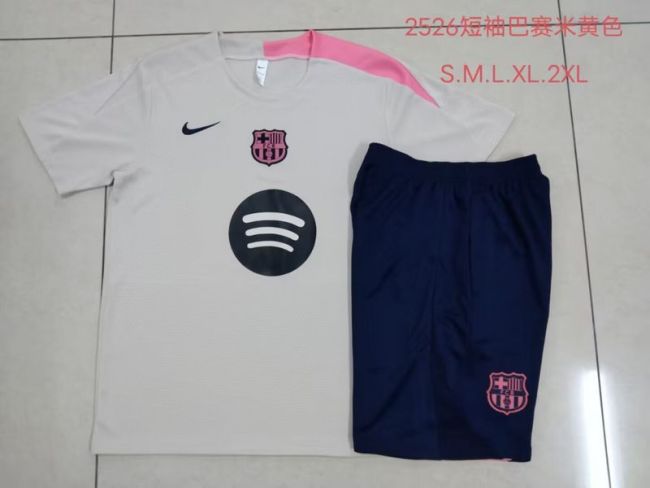 Adult Uniform 2025-2026 Barcelona Light Yellow/Pink Soccer Training Jersey and Shorts Football Kits