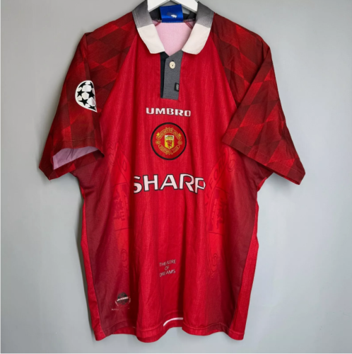 with UCL Patch Retro Jersey 1996-1997 Manchester United Home Soccer Jersey Vintage Football Shirt