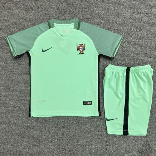 Retro Youth Uniform Kids Kit 2016 Portugal Away Soccer Jersey Shorts Child Football Set