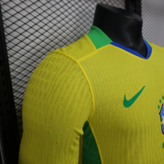 Long Sleeve Player Version 2025 Brazil Home Soccer Jersey Brasil Football Shirt