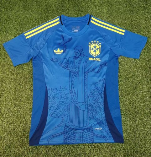 Fan Version 2025 Brazil Blue Jesus Edition Special Version Soccer Jersey Brasil Camisetas de Futbol