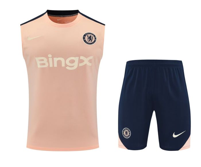 Adult Uniform 2025-2026 Chelsea Pink Soccer Training Vest and Shorts Football Set