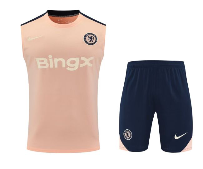 Adult Uniform 2025-2026 Chelsea Pink Soccer Training Vest and Shorts Football Set