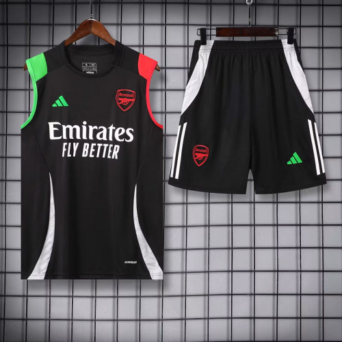 Adult Uniform 2025-2026 Arsenal Black/Red/Green Soccer Training Vest and Shorts Football Set