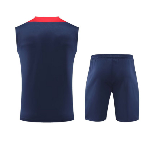 Adult Uniform 2025-2026 Atletico Madrid Dark Blue/Red Soccer Training Vest and Shorts Football Set
