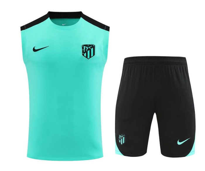 Adult Uniform 2025-2026 Atletico Madrid Green Soccer Training Vest and Shorts Football Set