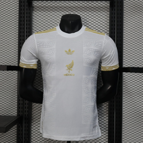 Player Version 2025 Mexico White/Gold Special Edition Soccer Jersey Adulto Camiseta de Futbol