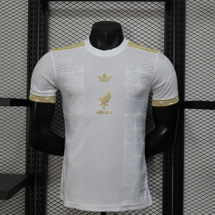 Player Version 2025 Mexico White/Gold Special Edition Soccer Jersey Adulto Camiseta de Futbol