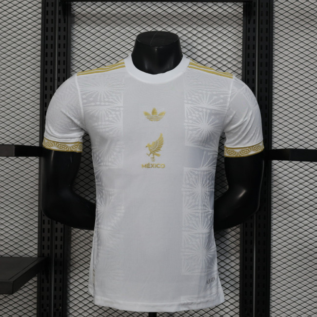Player Version 2025 Mexico White/Gold Special Edition Soccer Jersey Adulto Camiseta de Futbol