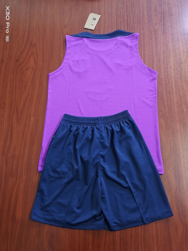 Adult Uniform 2025-2026 Barcelona Purple/Dark Blue Soccer Training Vest and Shorts Football Set
