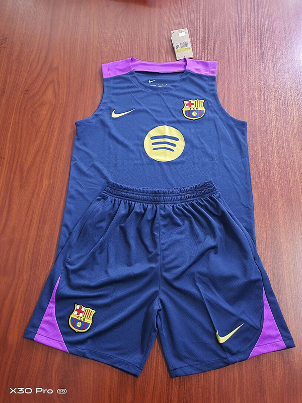 Adult Uniform 2025-2026 Barcelona Dark Blue/Purple Soccer Training Vest and Shorts Football Set