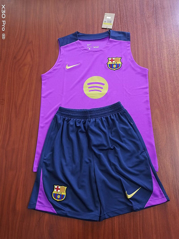 Adult Uniform 2025-2026 Barcelona Purple/Dark Blue Soccer Training Vest and Shorts Football Set