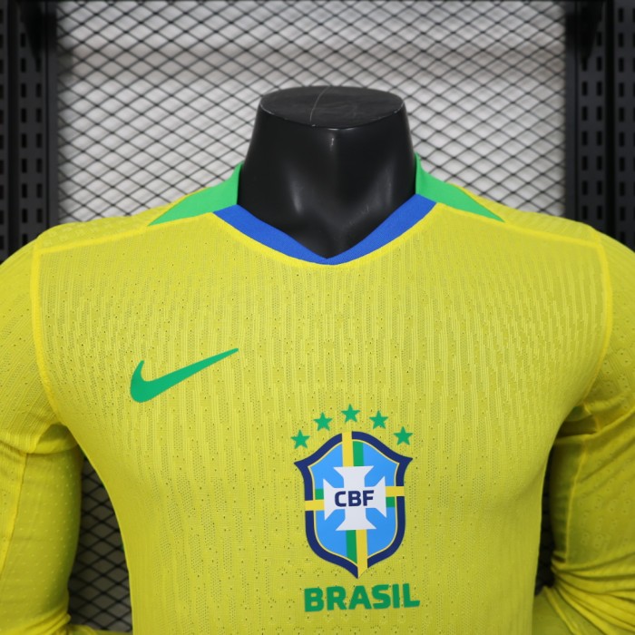Long Sleeve Player Version 2025 Brazil Home Soccer Jersey Brasil Football Shirt