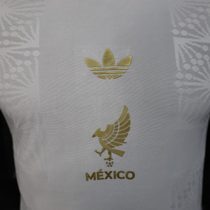 Player Version 2025 Mexico White/Gold Special Edition Soccer Jersey Adulto Camiseta de Futbol