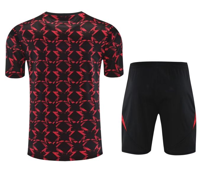 Adult Uniform 2025-2026 Manchester United Black/Red Soccer Training Jersey and Shorts Football Kits