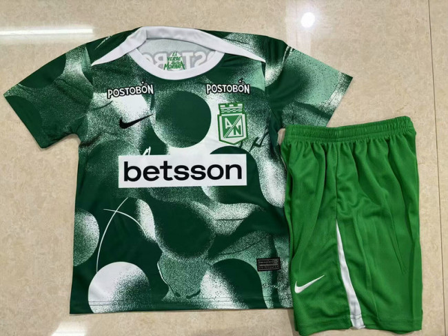 Youth Uniform Kids Kit 2025-2026 Atletico Nacional Green/White Soccer Training Jersey Shorts Child Football Set