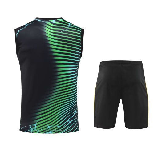 Adult Uniform 2025-2026 Real Madrid Black/Green Leopard Soccer Training Vest and Shorts Football Set